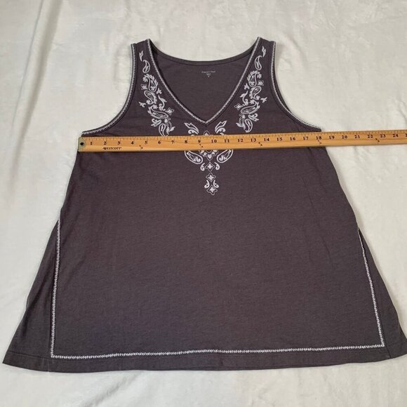 Garnet Hill embroidered cotton blend sleeveless flowy casual tank top - Picture 7 of 8
